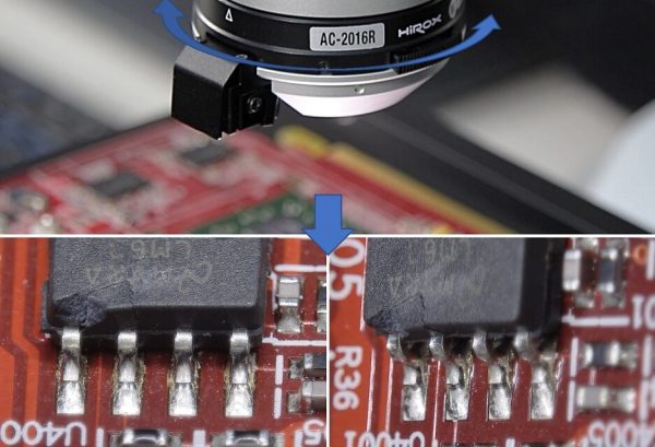 PCB 360 degree inspection with HIROX AC-2016R Rotary-head